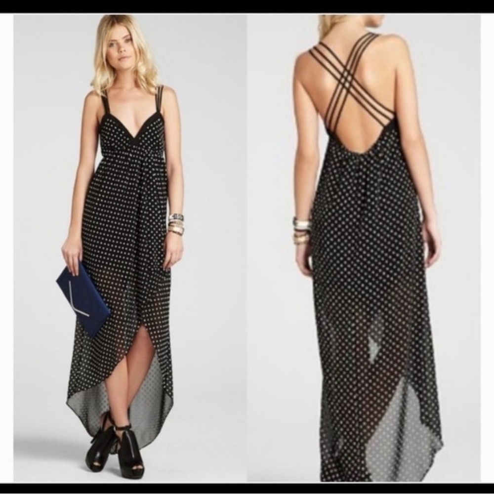 BCBGeneration Strappy Black White Floral Dot Dress L
